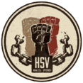 Logo of three solidarity fists surrounded by broken chains